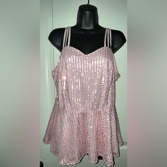 Grace Karin Tops - NWT Grace Karin Sequins Tank 2X Pink Strappy Peplum Hem Party Cocktail